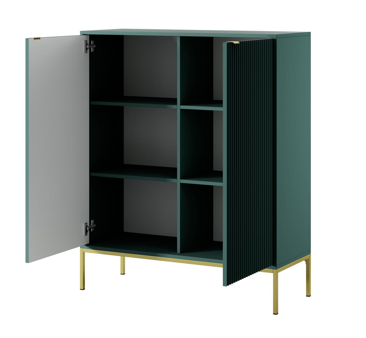 SIDEBOARD Eternas 2T Grün 104/125/39 cm – goldene Füße, mit geriffelten Fronten - Goldfarben/Grün, Holzwerkstoff (104/125/39cm) - AX Living