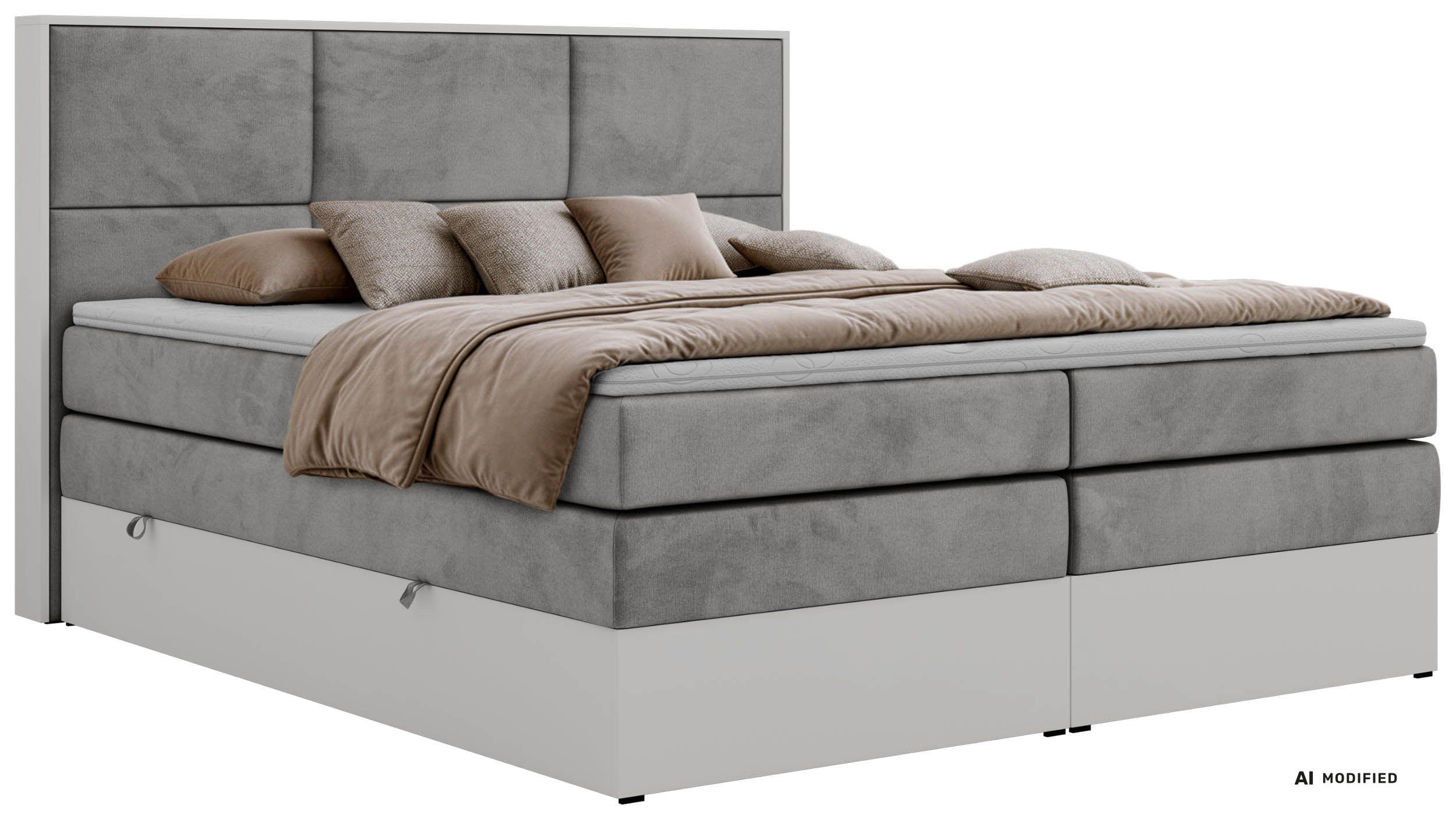 POSTEL BOXSPRING DELVIT KING 180/200 - Světle šedá Samet - Topper Visco - H3 - černá/světle šedá, textil/plast (180/200cm) - MKS