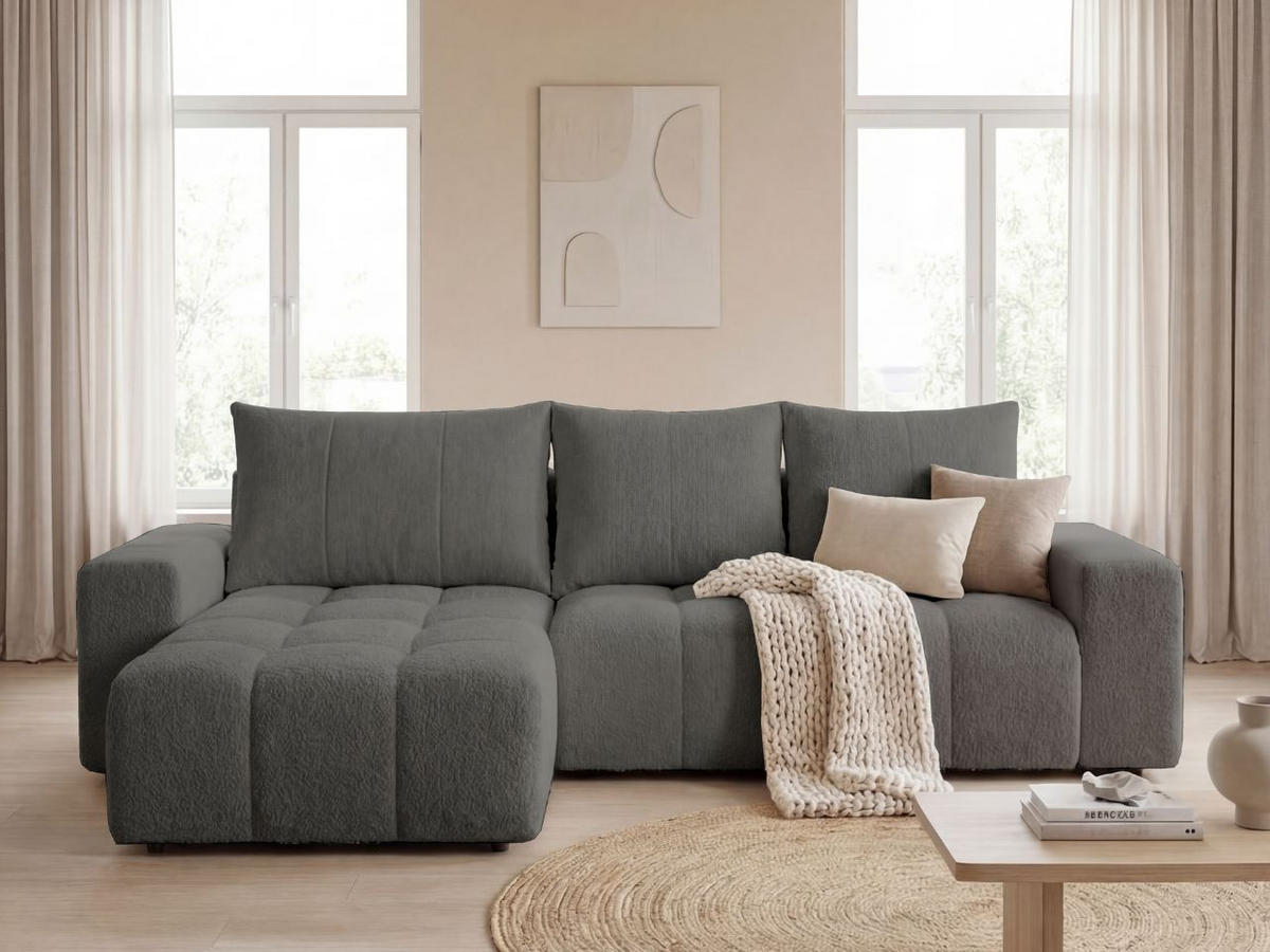 ECKSOFA Bresso Bouclé-Stoff Grau - Grau, Holz/Textil (255/168cm) - Graingold