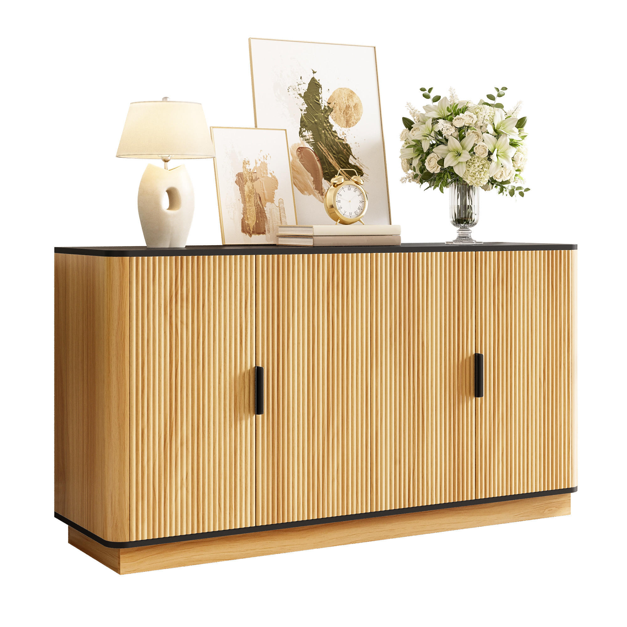 SIDEBOARD 4 Türen Riffelung Holzoptik Stauraum modern - Naturfarben, Holzwerkstoff (40/75/139cm) - FLIEKS