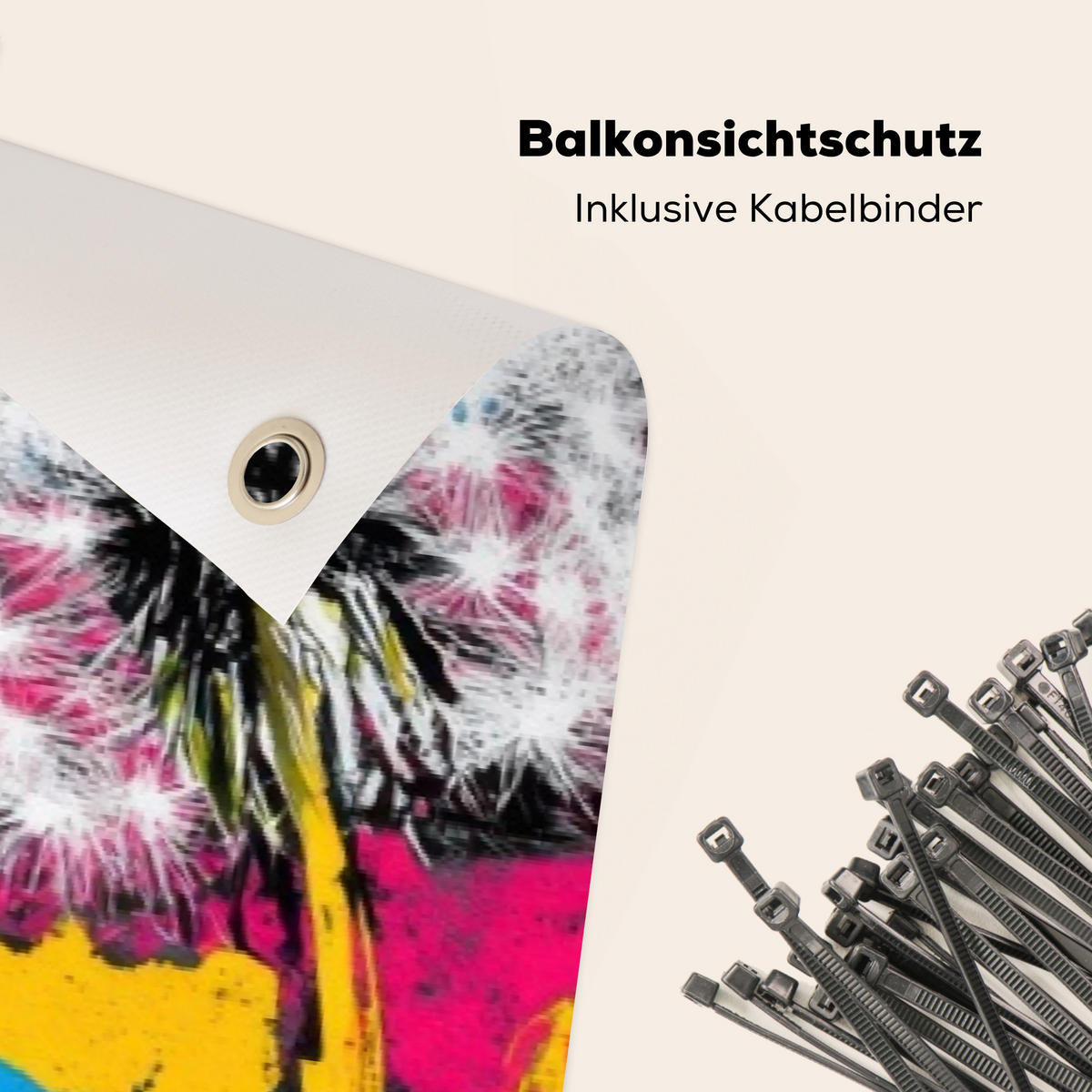 BALKON-SICHTSCHUTZ Straßenkunst - Bunt - Wand - Schwarz, Kunststoff (300/85cm) - MuchoWow