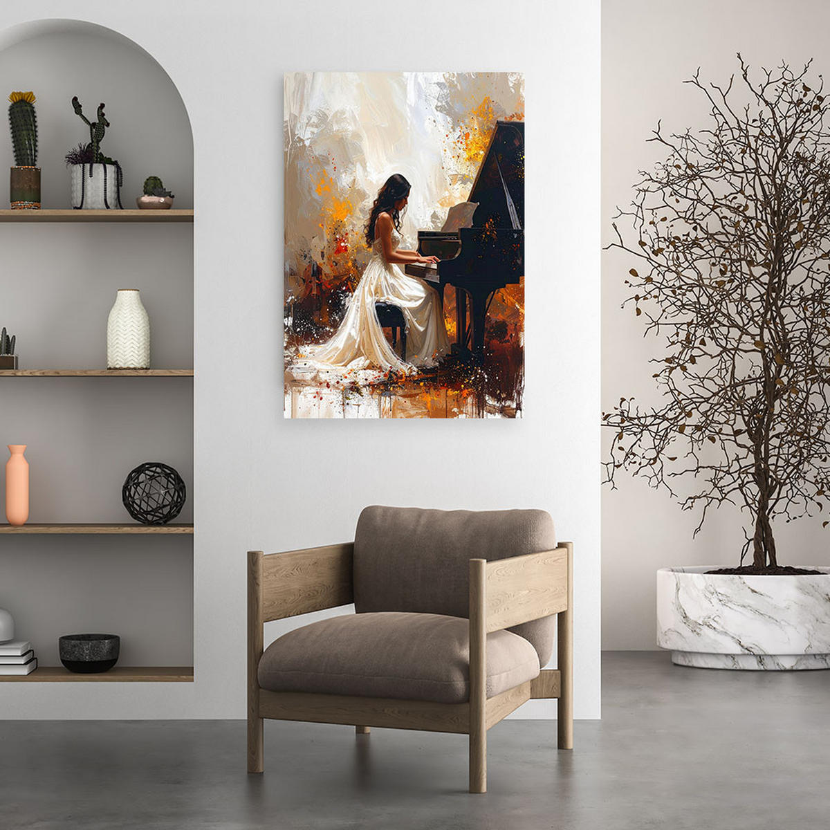 BILD auf Leinwand, Frau am Klavier - Braun, Textil (40/60cm) - Feeby