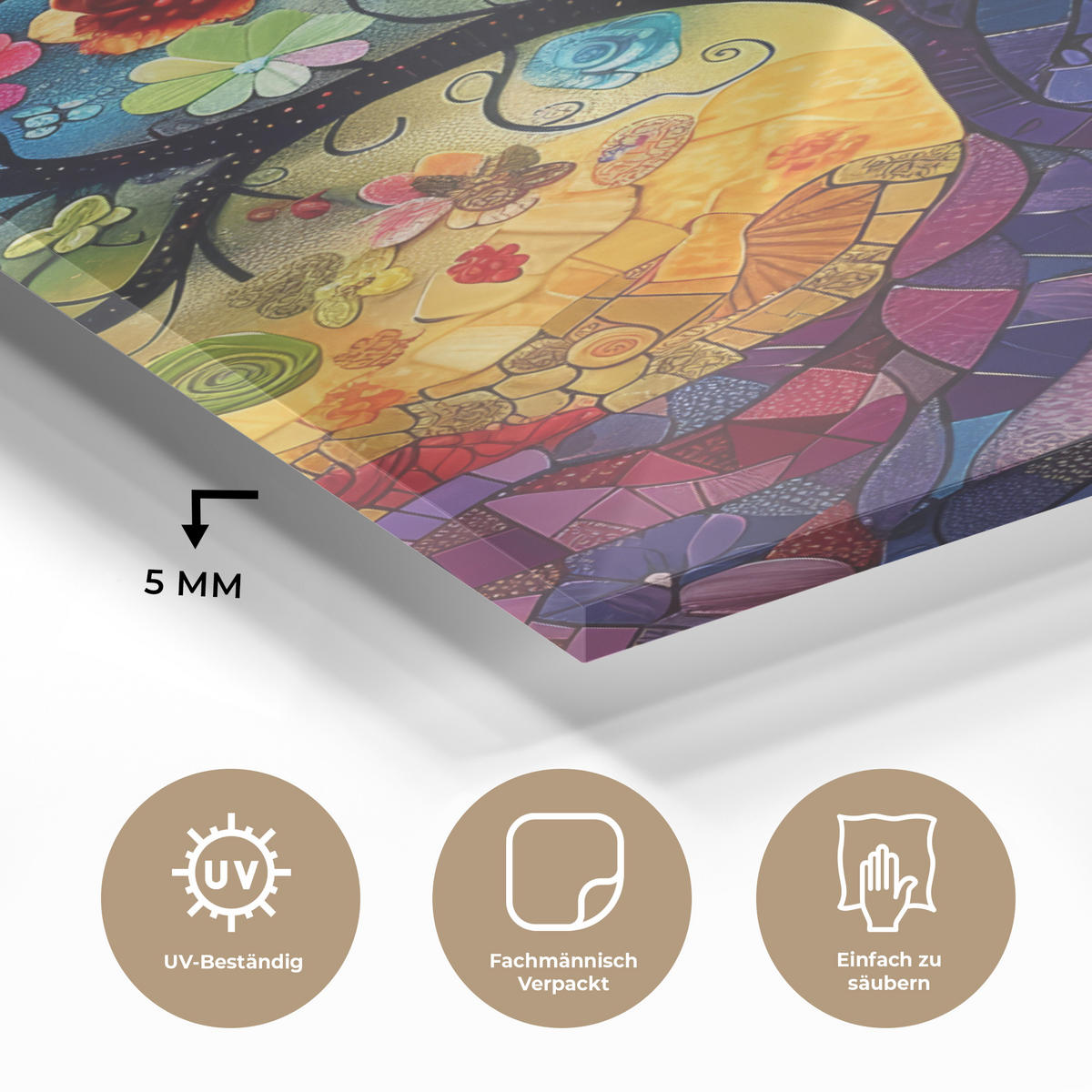 ACRYLGLASBILD Kunst - Baum des Lebens - Blumen - Hippie 60x90 cm - Dunkelblau, Glas (60/90cm) - MuchoWow