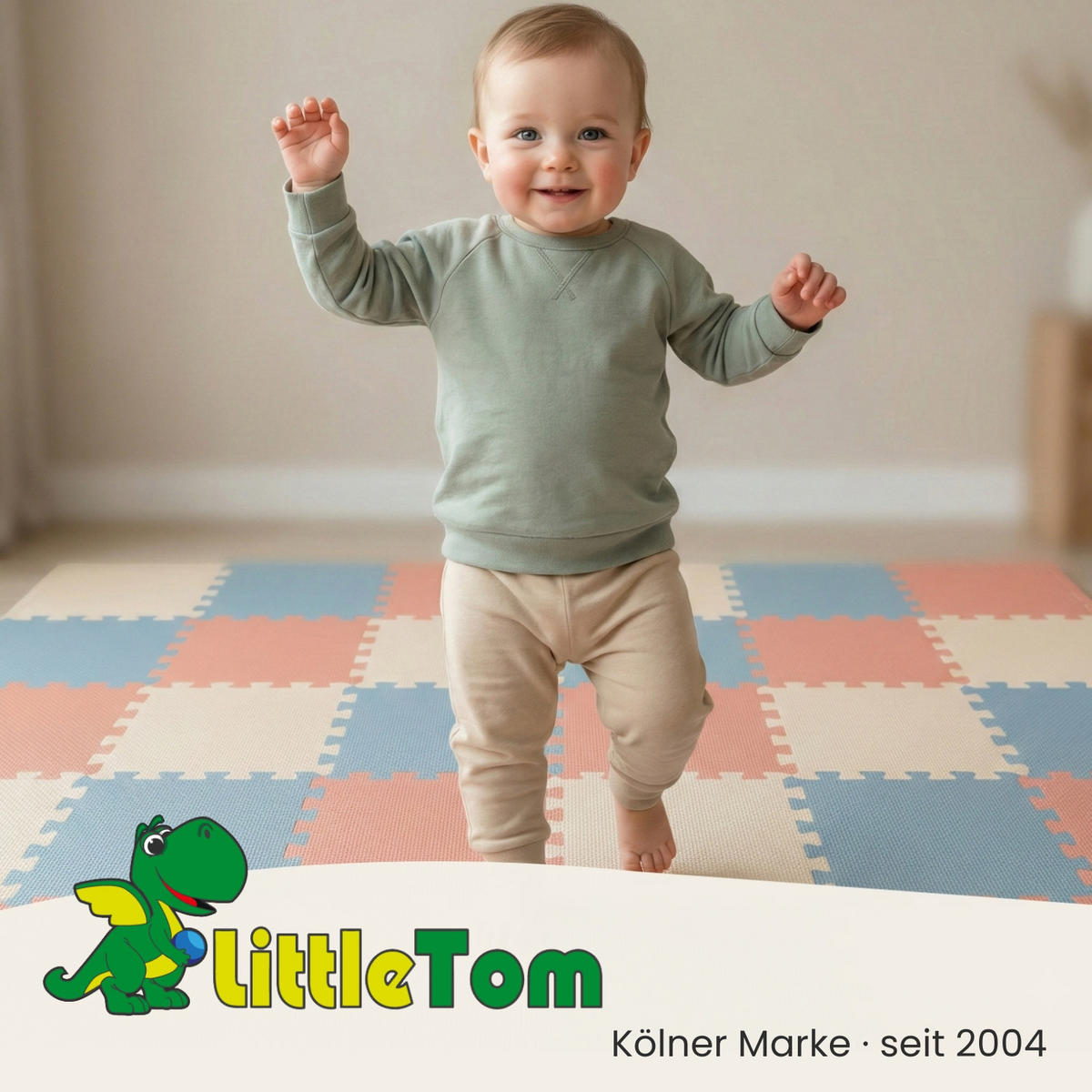 SPIELMATTE ab Null - 270/90/1 cm Puzzlematte mit Rand Graublau Terrakotta Beige - Rosa, Kunststoff (30/30cm) - Littletom