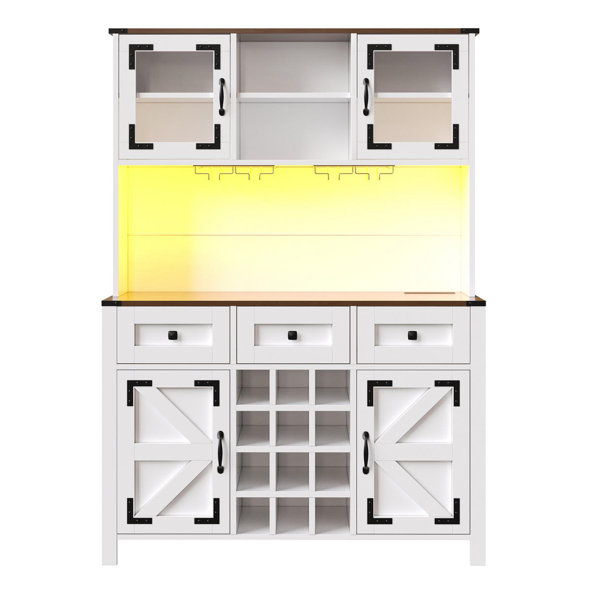 HOCHSCHRANK 120/40/170 cm mit LED-Beleuchtung, Steckdosenleiste, USB und Weinglashalter aus MDF und Glas, Weiß - Weiß, Holzwerkstoff (120/170/40cm) - Redom