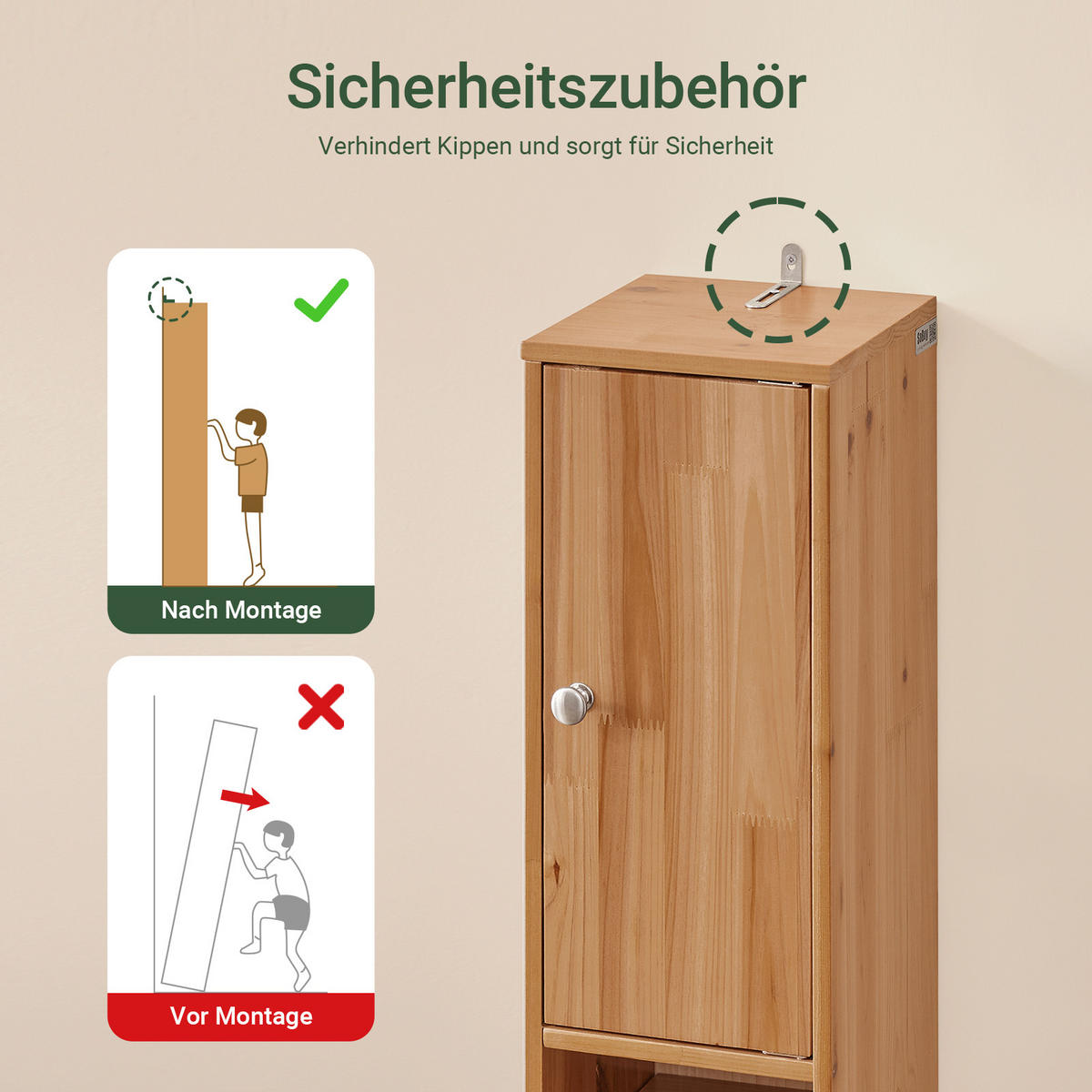 HOCHSCHRANK schmal Natur - Braun, Holz (20/180/20cm) - SoBuy
