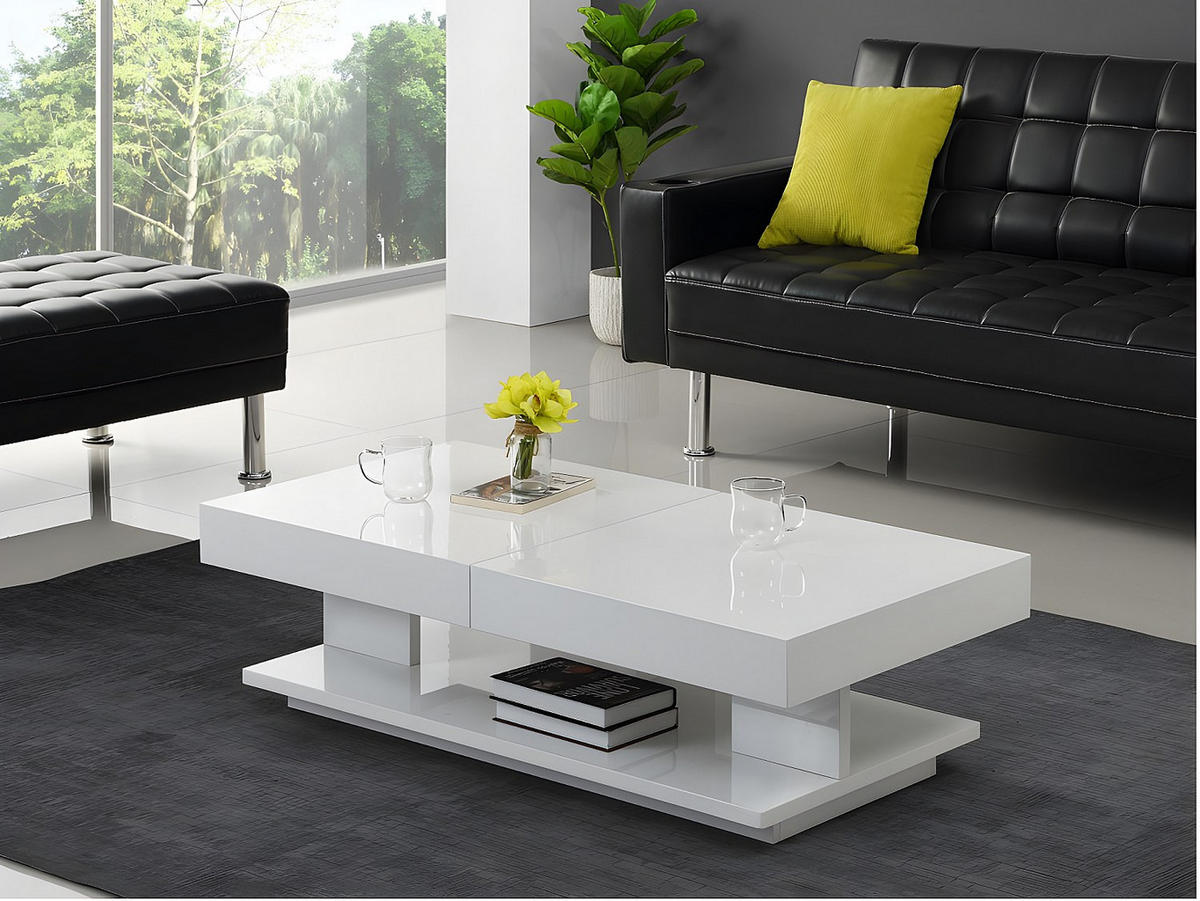 COUCHTISCH mit Stauraum - MDF lackiert - Weiß - ARAMIS - Weiß, Holz (60/120/35cm) - Vente-Unique