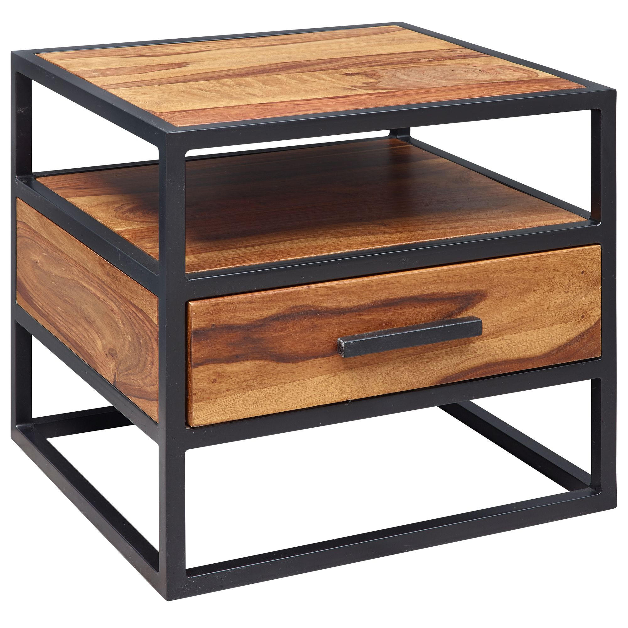 NACHTTISCH – Massivholz/Metall, 50x45x45 cm, Schublade, Industrial-Stil - Schwarz/Braun, Holz/Metall (50/45/45cm) - KADIMA DESIGN