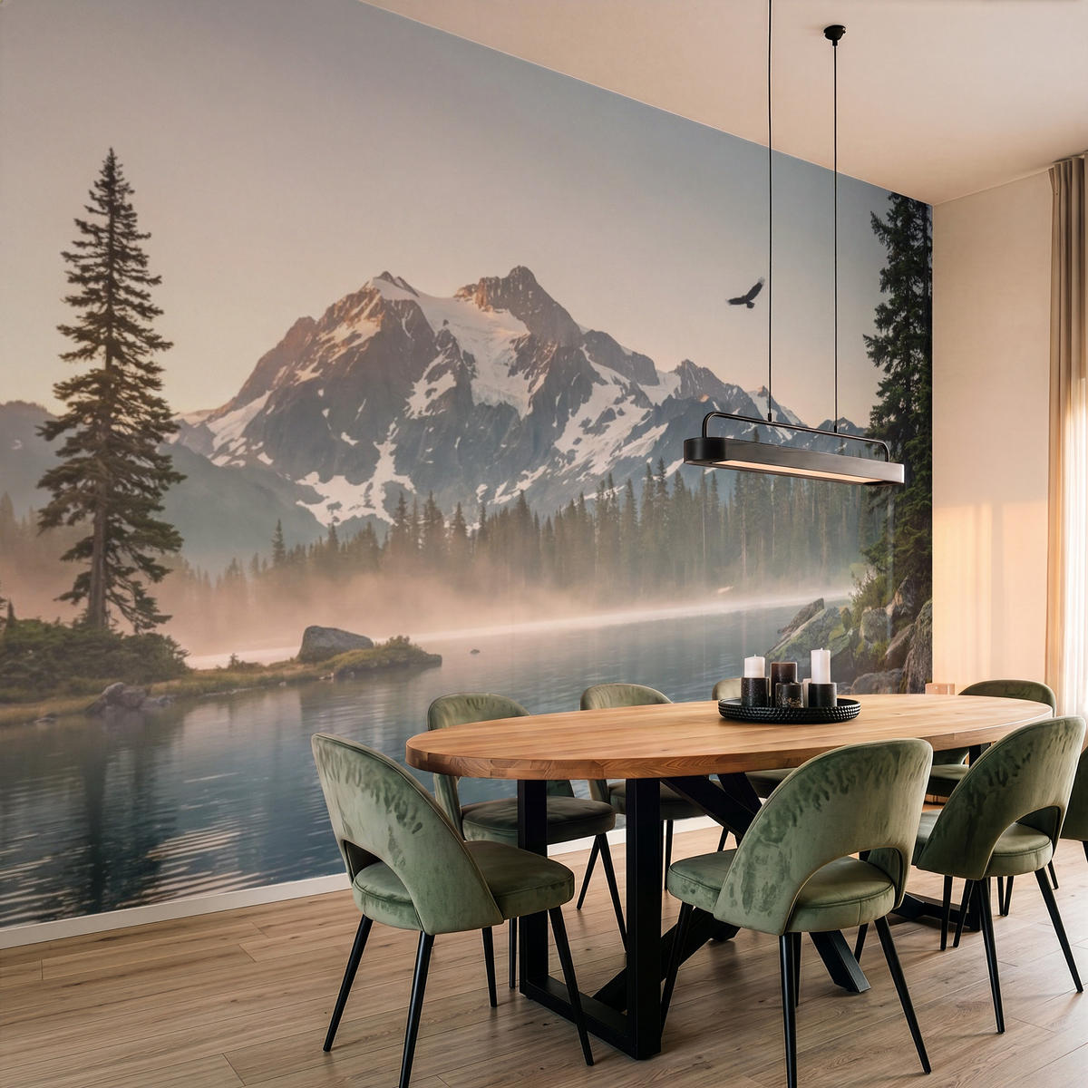 TAPETE - Berge - Wasser - Bäume - 450x280 cm - Multicolor, Papier (450/280cm) - OnlyWow