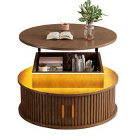 COUCHTISCH 75/75/52 cm höhenverstellbar mit LED-Beleuchtung, Rollladentüren und Stauraum, Walnussfarben - Nussbaumfarben, Holzwerkstoff (75/75/52cm) - Modfu
