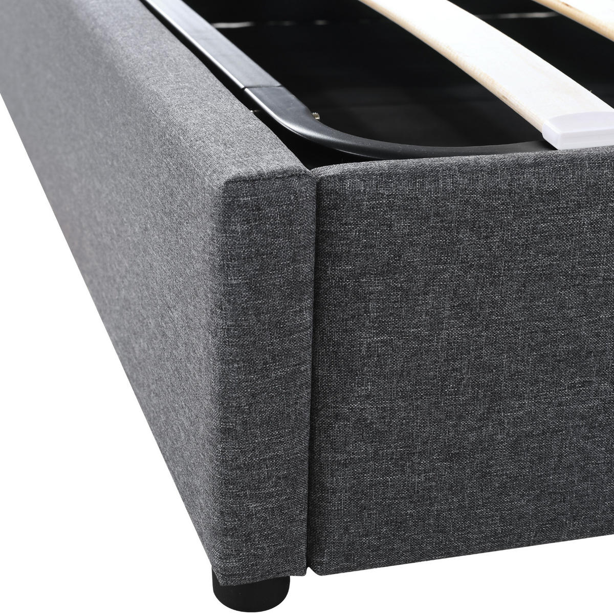 POLSTERBETT 140/200 cm mit LED, USB-Type-C, Stauraum, verstellbarem Kopfteil und Matratze, Grau - Grau, Textil (140/200cm) - Redom