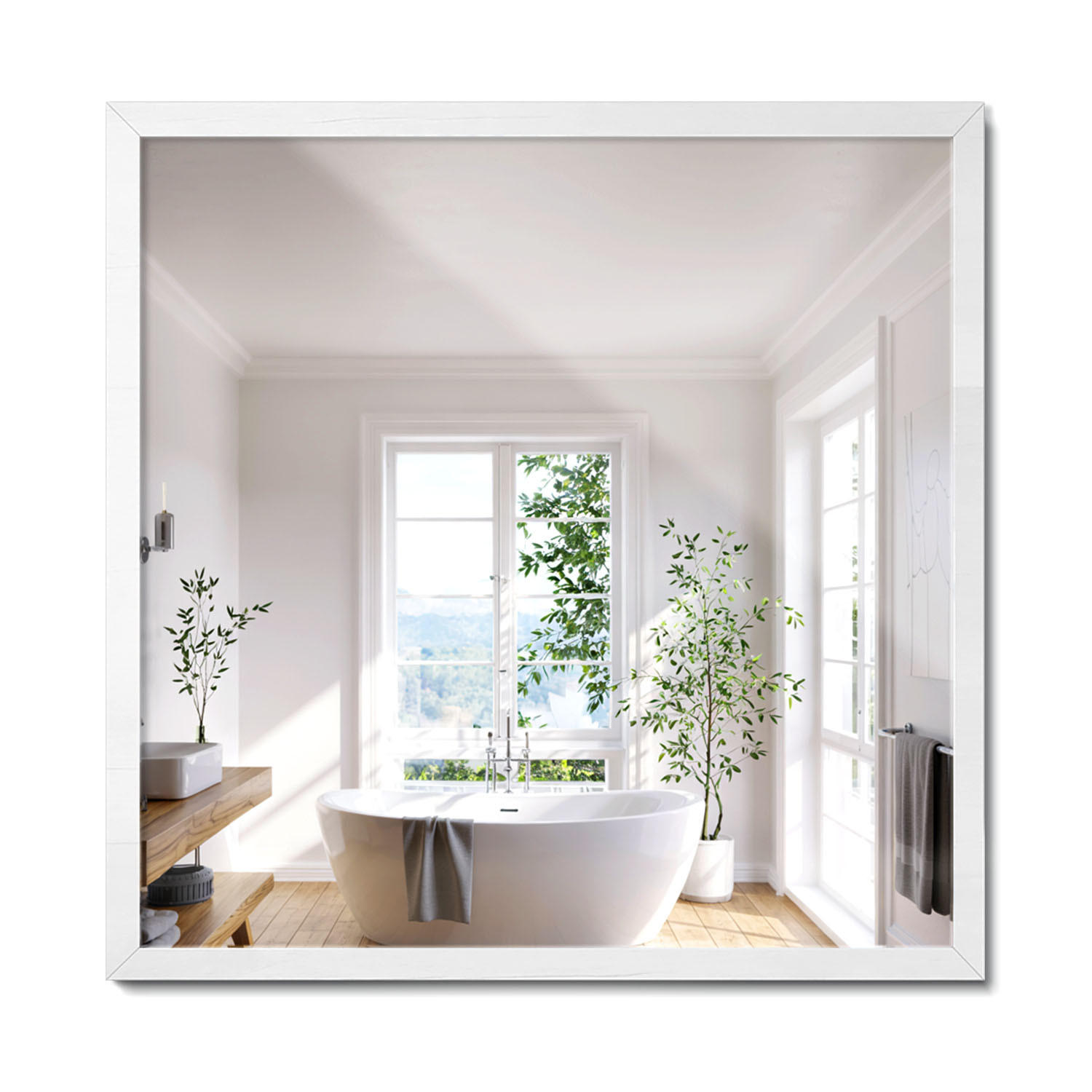 SPIEGEL 50x50cm Weißer Rahmen - Transparent, Glas (50/50/0.4cm) - Wallfluent