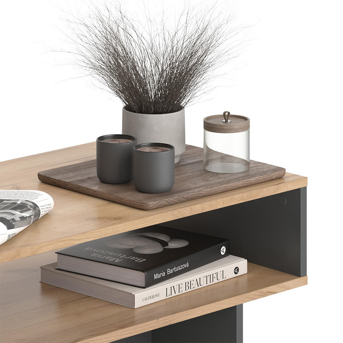 COUCHTISCH Josef Anthrazit/Goldkraft Eiche 80 x 46,2 cm mit 1 Regal - Honigeiche/Anthrazit, Holzwerkstoff (46.2/80/35.4cm) - Vicco