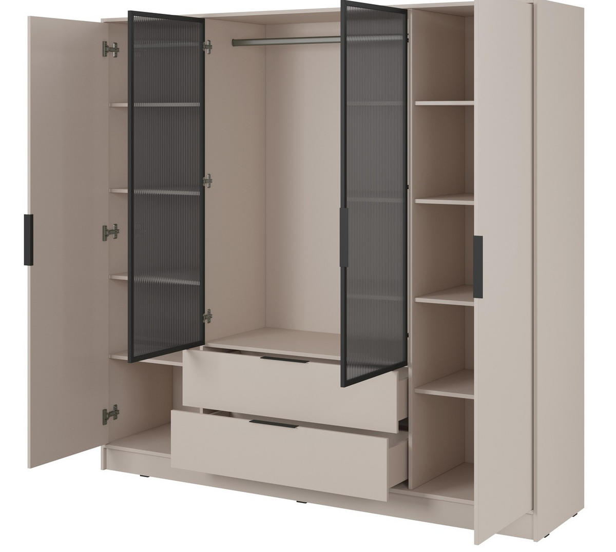 SCHRANK 206 cm mit Glas Kalma, Schubladen, 4 Türen, Kaschmir - Kaschmir, Holz (206/200/51cm) - Emporius