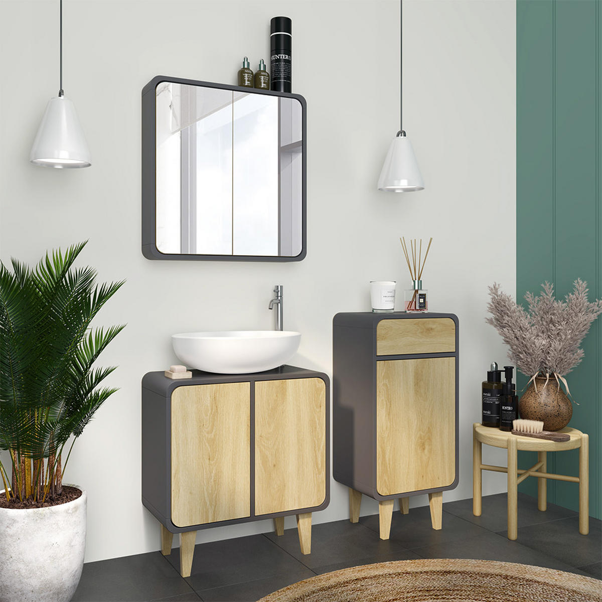 KOUPELNOVÝ NÁBYTEK Arla Antracit/dub - antracitová/barva dubu, kompozitní dřevo (60/61/30cm) - Vicco