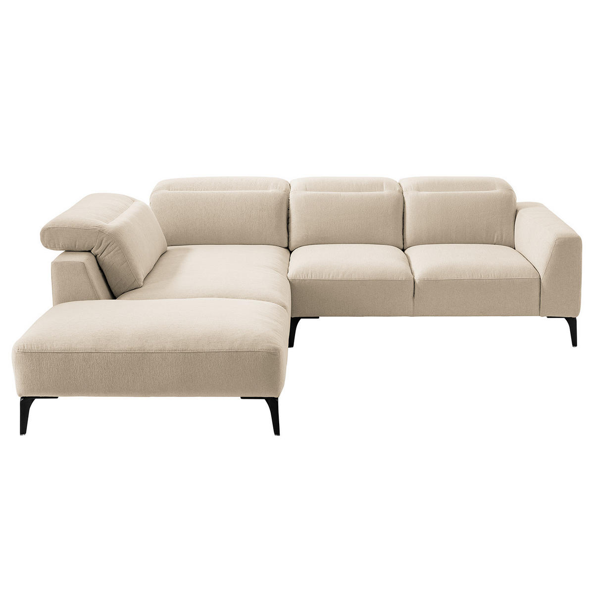 ECKSOFA mit Ottomane - Beige/Schwarz, Textil/Metall (263/238cm) - home24