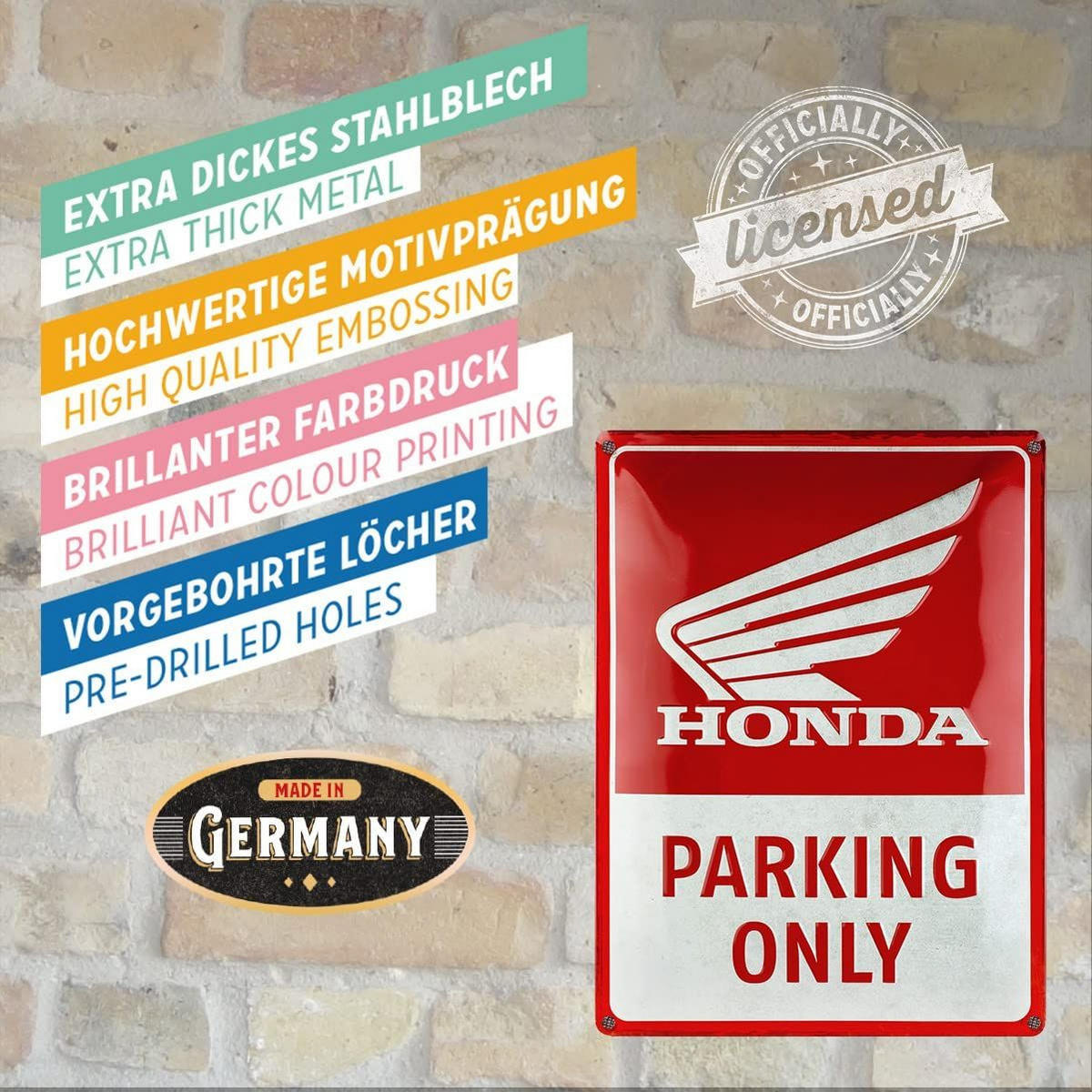 BLECHSCHILD 30/40 cm Honda MC Parking Only - Multicolor, Metall (30/40/0.2cm) - Nostalgic-Art