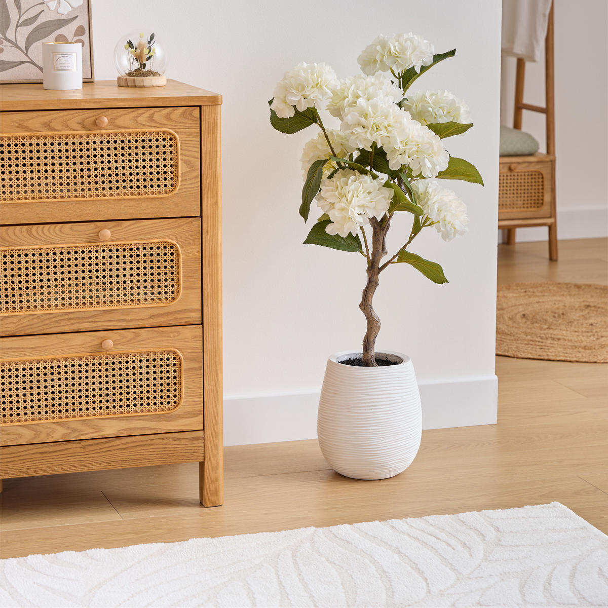 HORTENSIE im Keramiktopf Mika 40/40/100 cm - Weiß, Kunststoff (100cm) - Atmosphera Createur d´interieur