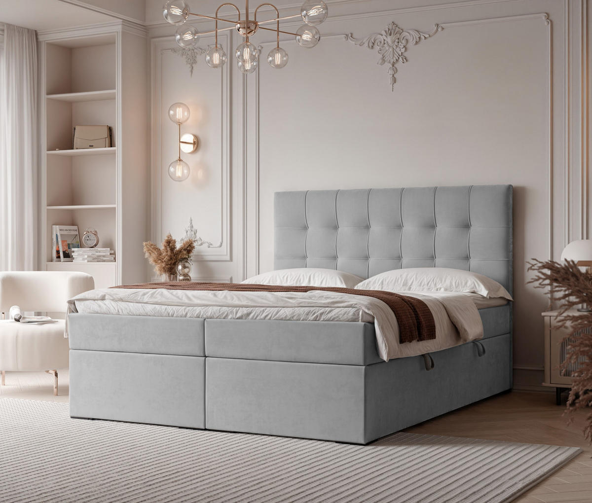 BOXBETT IMPERIAL 160/200 cm, in Hellgrau, mit Matratze und Topper - Hellgrau, Holzwerkstoff/Textil (160/200cm) - Idohome