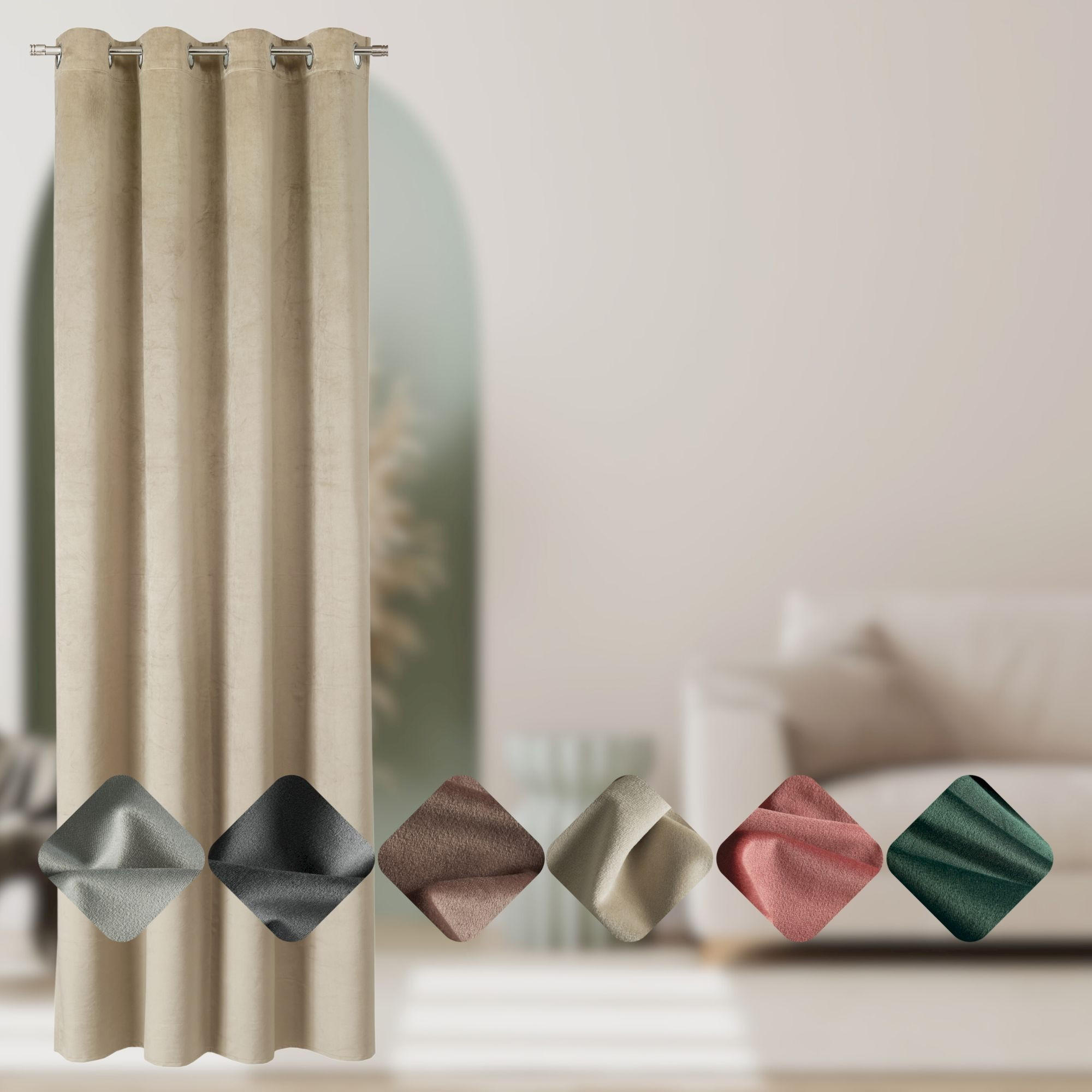 ÖSENVORHANG VELVET SIGNATURE - Beige, Textil (140/1/250cm) - Tom Tailor