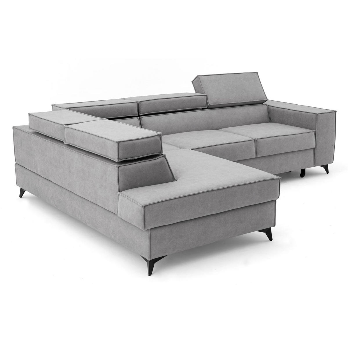 ECKSOFA PURE L Links mit Schlaffunktion 127x199 Velours Hellgrau - Hellgrau/Schwarz, Holz/Textil (281/204cm) - Muffo