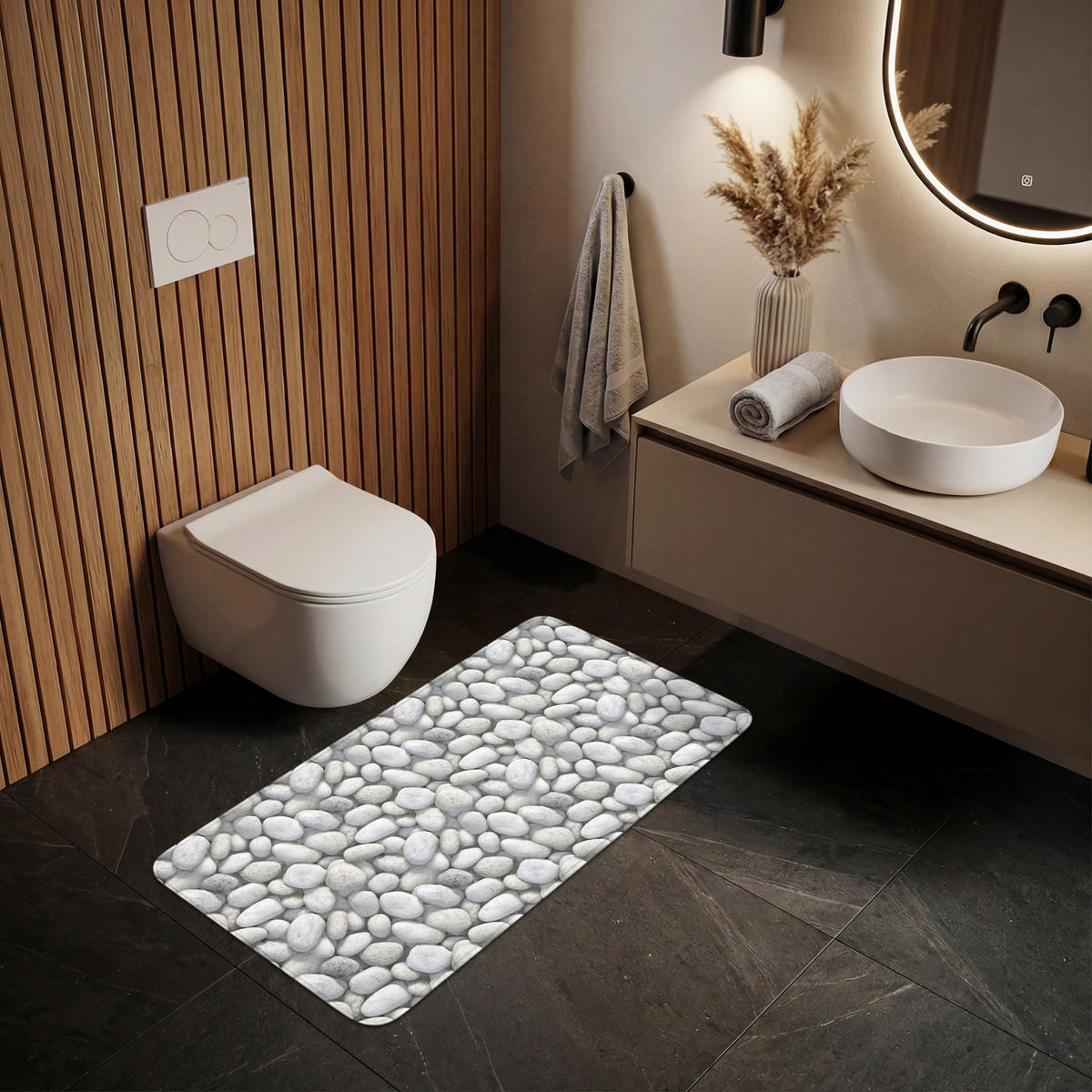 WC PŘEDLOŽKA Kameny - šedé - oválné 120x60 cm - světle šedá, textil/plast (120/1cm) - OnlyWow