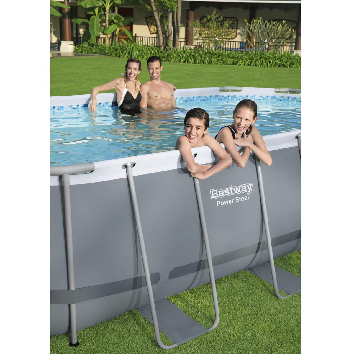 POOL Swom oval Grau 107x305x305cm - Grau, Kunststoff (305/107/305cm) - DELUKE