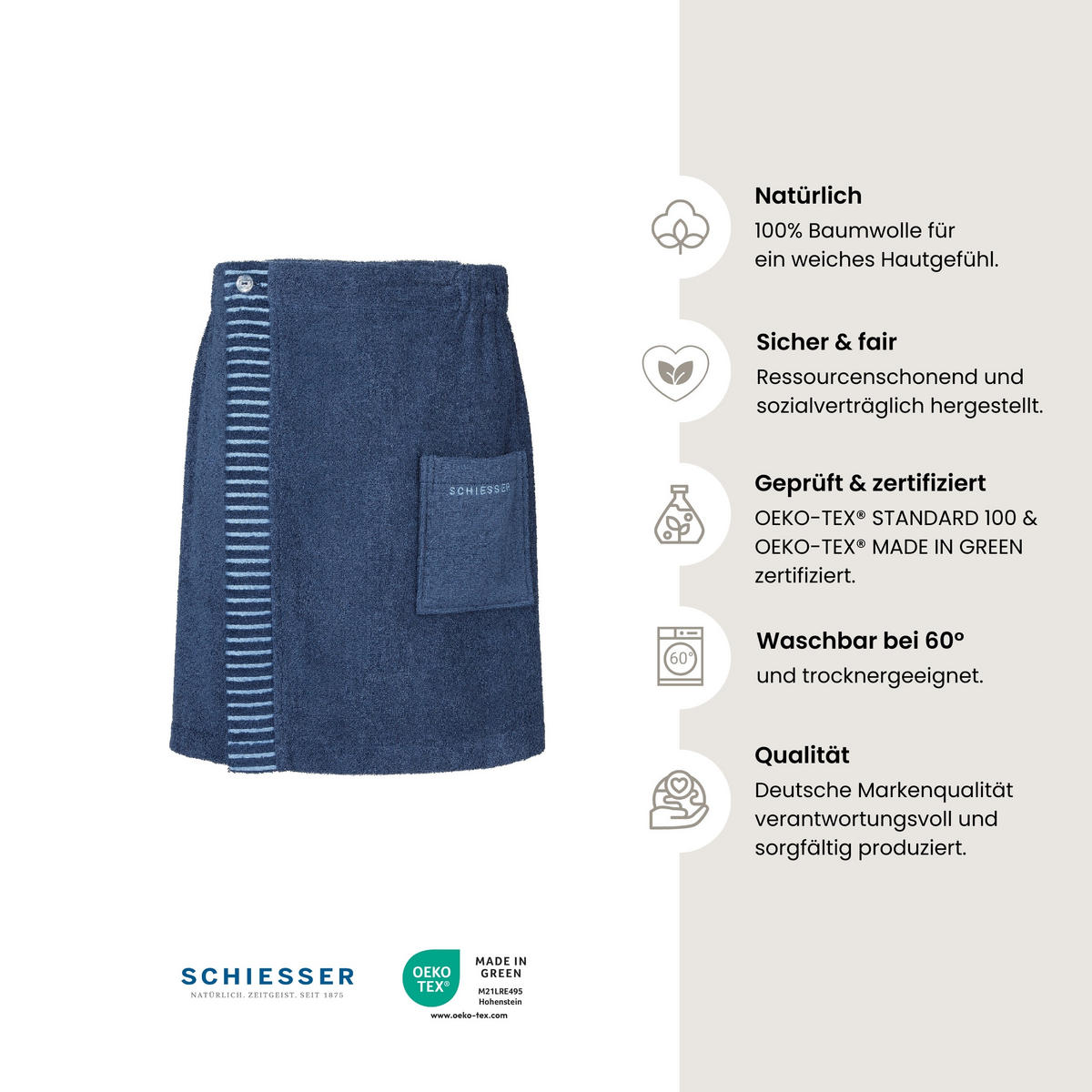SAUNAKILT Rom Herren - 46-54 - Dunkelblau - Dunkelblau, Textil (55/150cm) - SCHIESSER