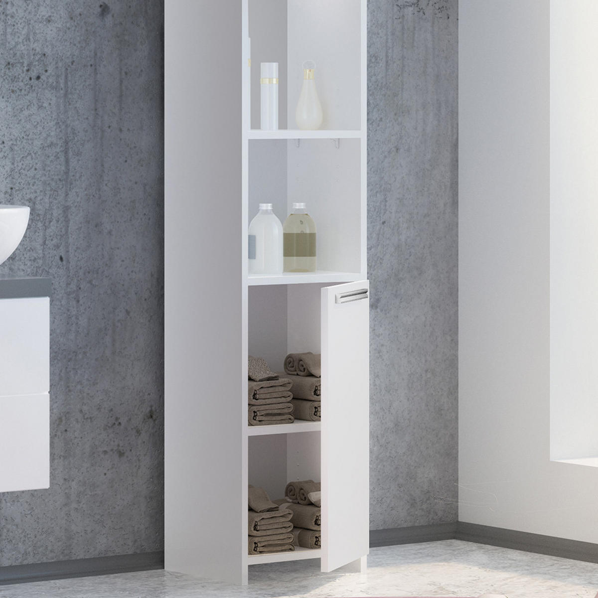 BADSCHRANK Kiko Weiß 30 x 190 cm - Weiß, Holzwerkstoff (30/195/30cm) - Vicco