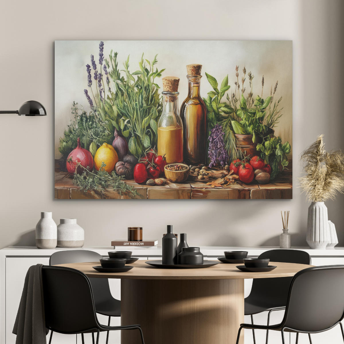 AKUSTIKBILD Stilleben - Kräuter - Gewürze - Früchte - Farbenfroh Akustikpaneele 90x60 cm - Grün, Kunststoff (90/60/0.9cm) - MuchoWow