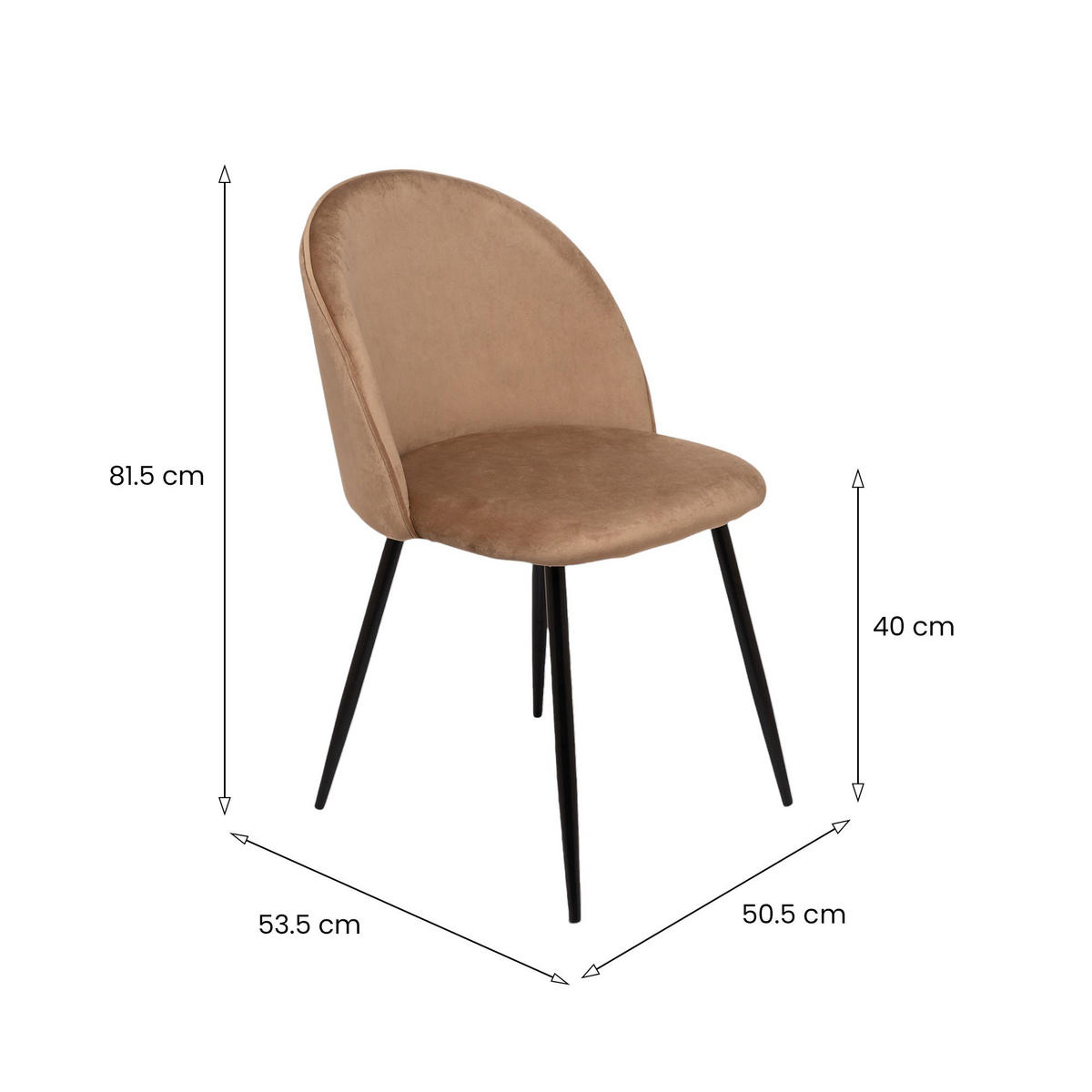 STUHL 4er Set in Metall Sand 53.5x50.5h81.5 - Schwarz, Metall (50.5/81.5/53.5cm) - DMORA