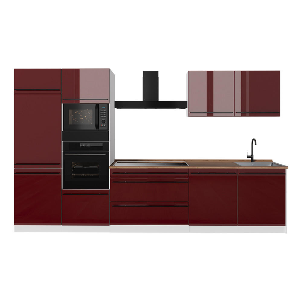 KUCHYNKA R-Line, Červený vysoký lesk/biely, 340 cm Goldkraft tammi työtaso - biela/červená, kompozitné drevo (340/206.8/60cm) - Vicco