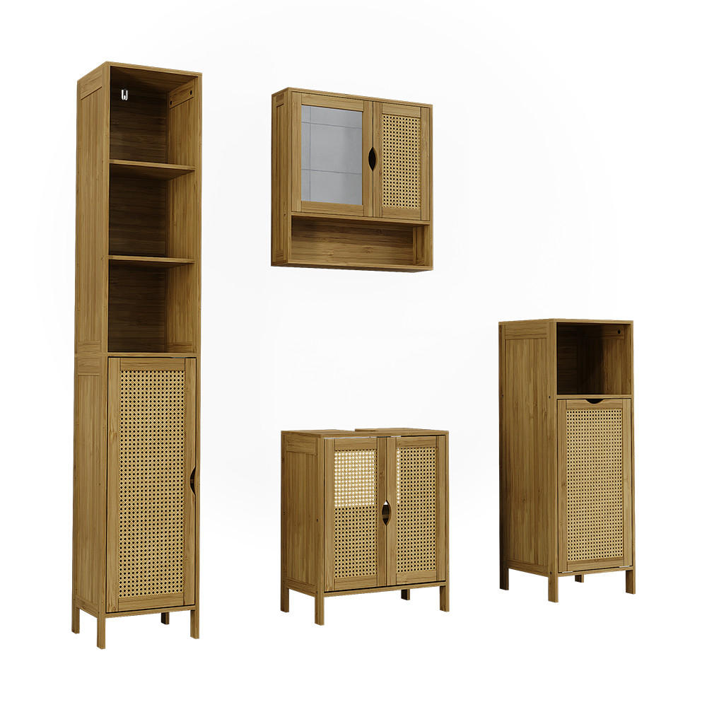 BADMÖBEL-SET Liora Bambus 4 Teile - Grün, Holzwerkstoff (48/60/29cm) - Vicco