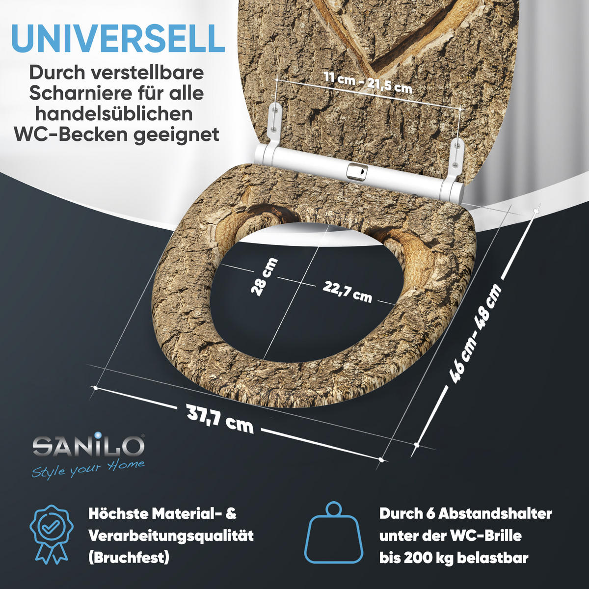 WC-SITZ mit Absenkautomatik & Top Fix True Love - Braun, Holzwerkstoff (37.7/5.5/48cm) - Sanilo