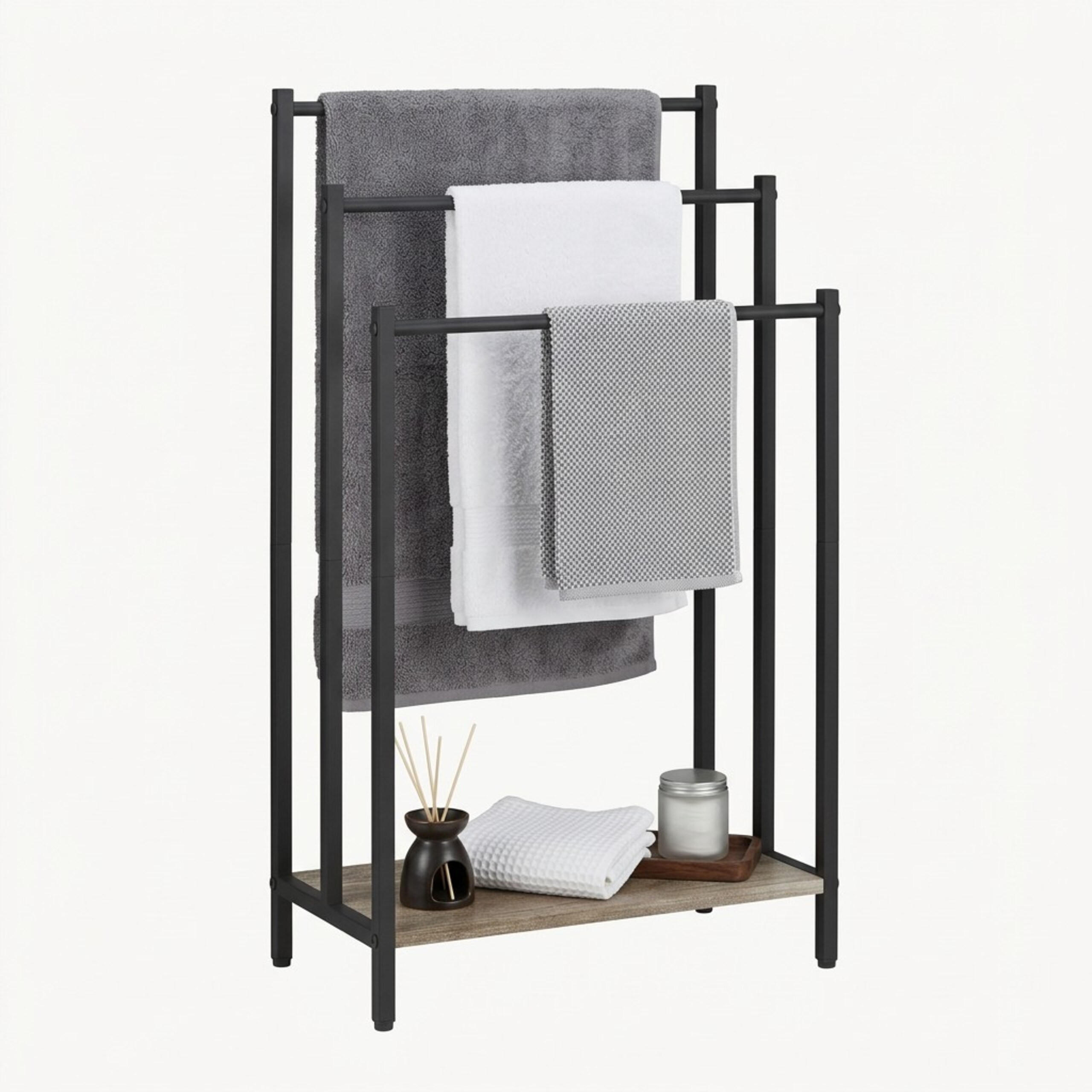 HANDTUCHSTÄNDER - Schwarz, Holzwerkstoff/Metall (43/81/28cm) - Relaxdays