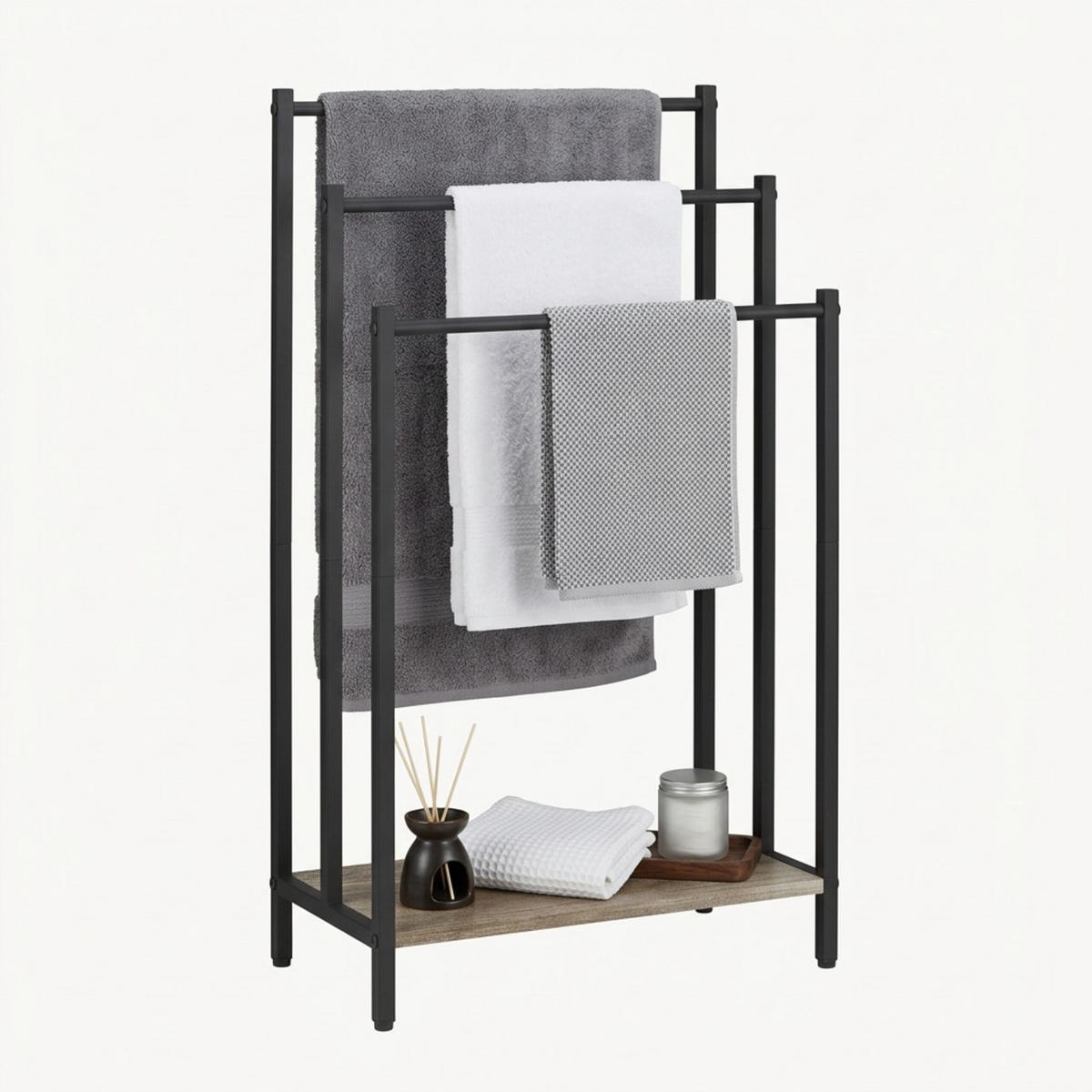 DRŽAČ ručnika - crna, drvni materijal/metal (43/82.5/28cm) - Relaxdays