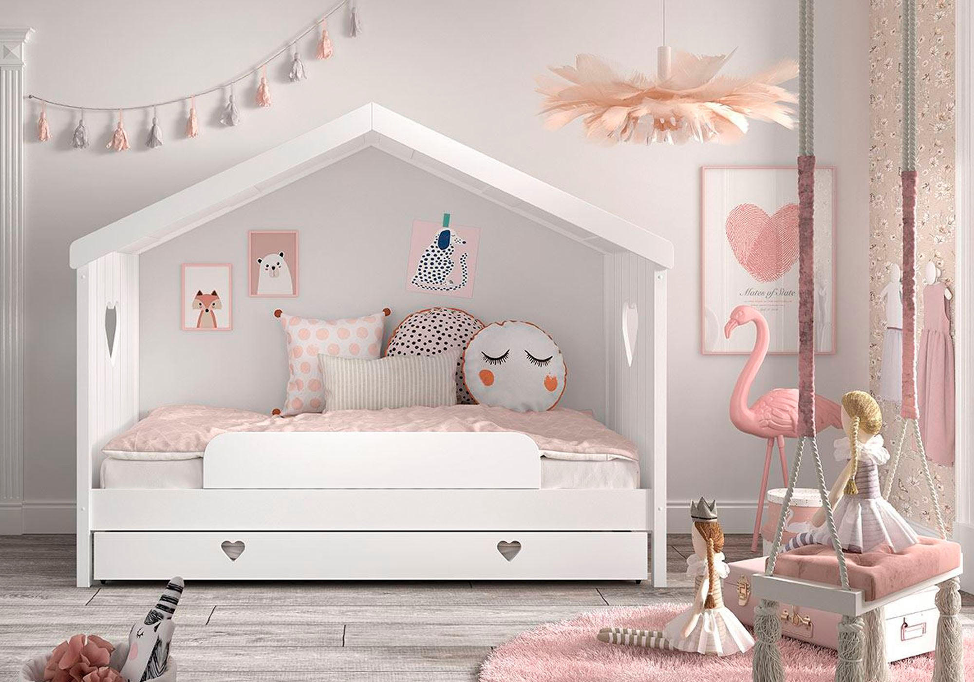 HAUSBETT Kamila 4 213x172x99 aus Massivholz+MDF in Weiß - Weiß, Holz (90/200cm) - 58aufmkessel