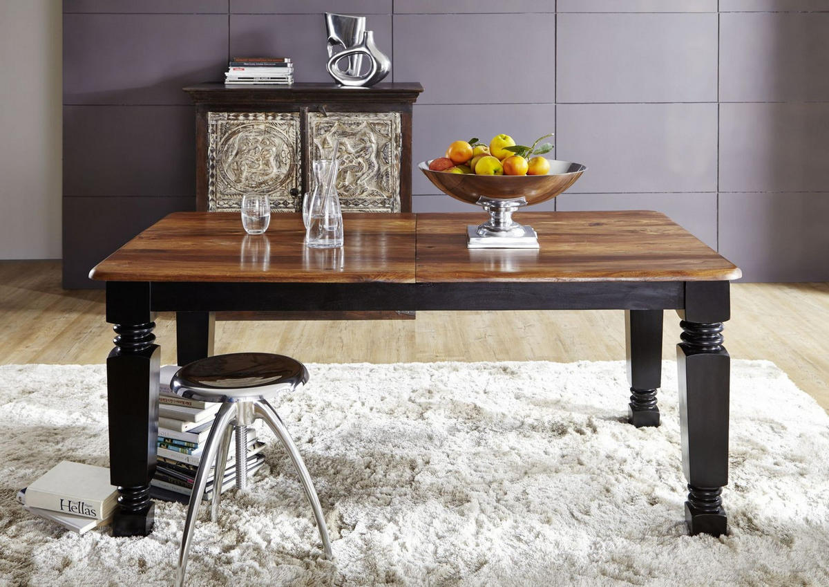 ESSTISCH mit Auszug Sheesham 140-180x90x76 schwarz/braun lackiert NEW BOSTON #151 - Braun, Holz (140/90/76cm) - Massivmoebel24