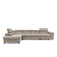 ECKSOFA PUDDING MAXI L Links mit Schlaffunktion 125x195 Velours Creme - Creme/Schwarz, Holz/Textil (203/350cm) - Muffo