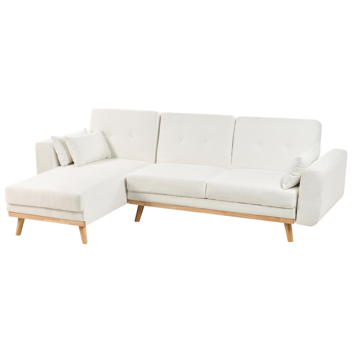 ROZKLÁDACÍ ROHOVÁ POHOVKA 3-místná Látka Bílá pravostranná Kaarina - světle hnědá, textil (260/152cm) - Beliani