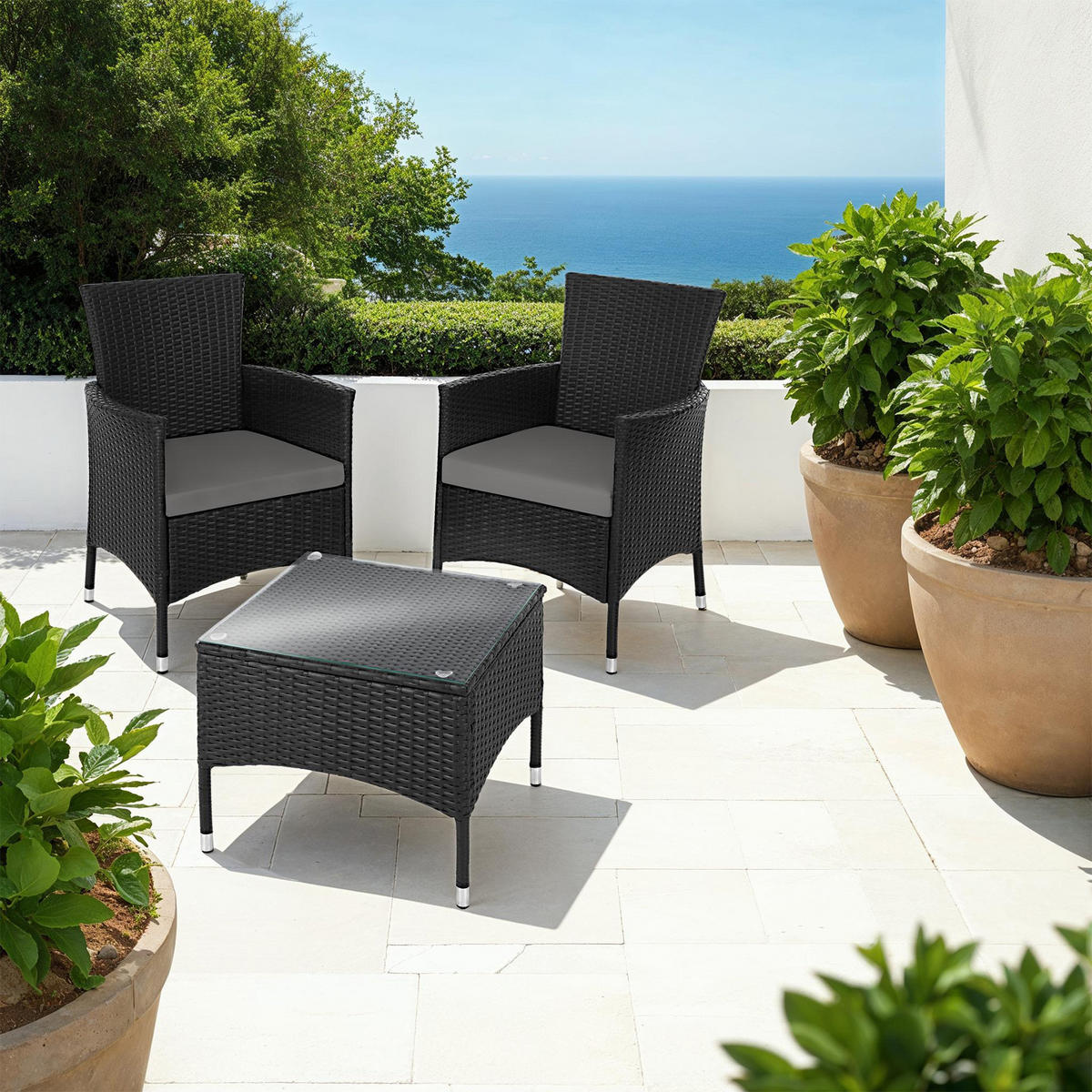 RATTANSET Luzern,2 Bezugssets,schwarz - Schwarz, Kunststoff - tectake