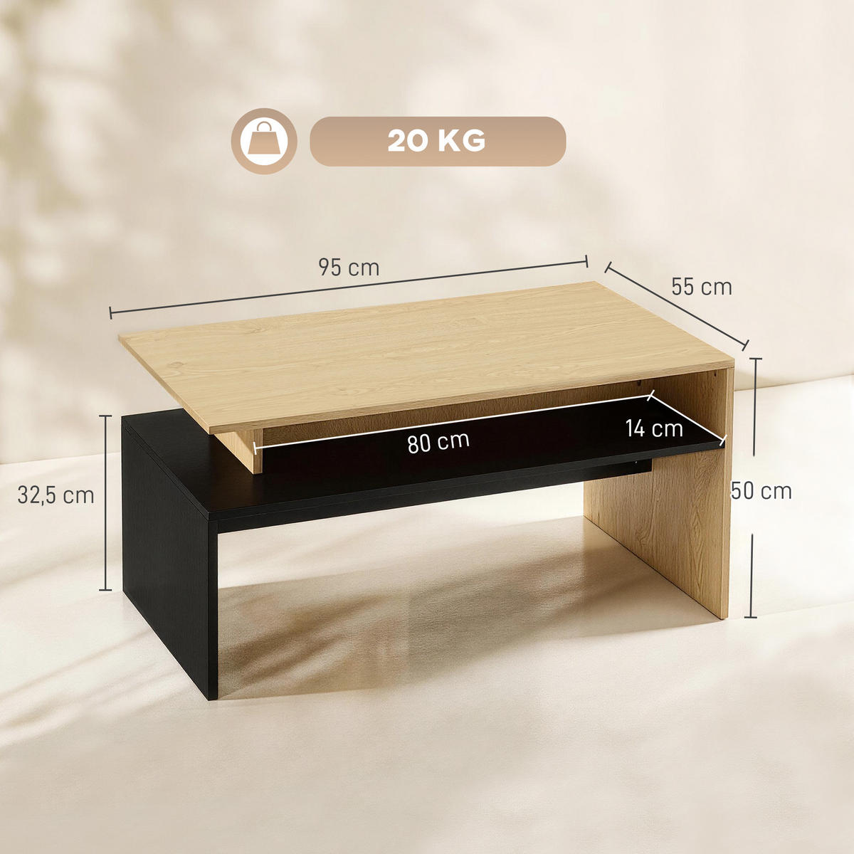 COUCHTISCH Beige 1 Stück - Beige, Kunststoff (95/55/50cm) - GiPP