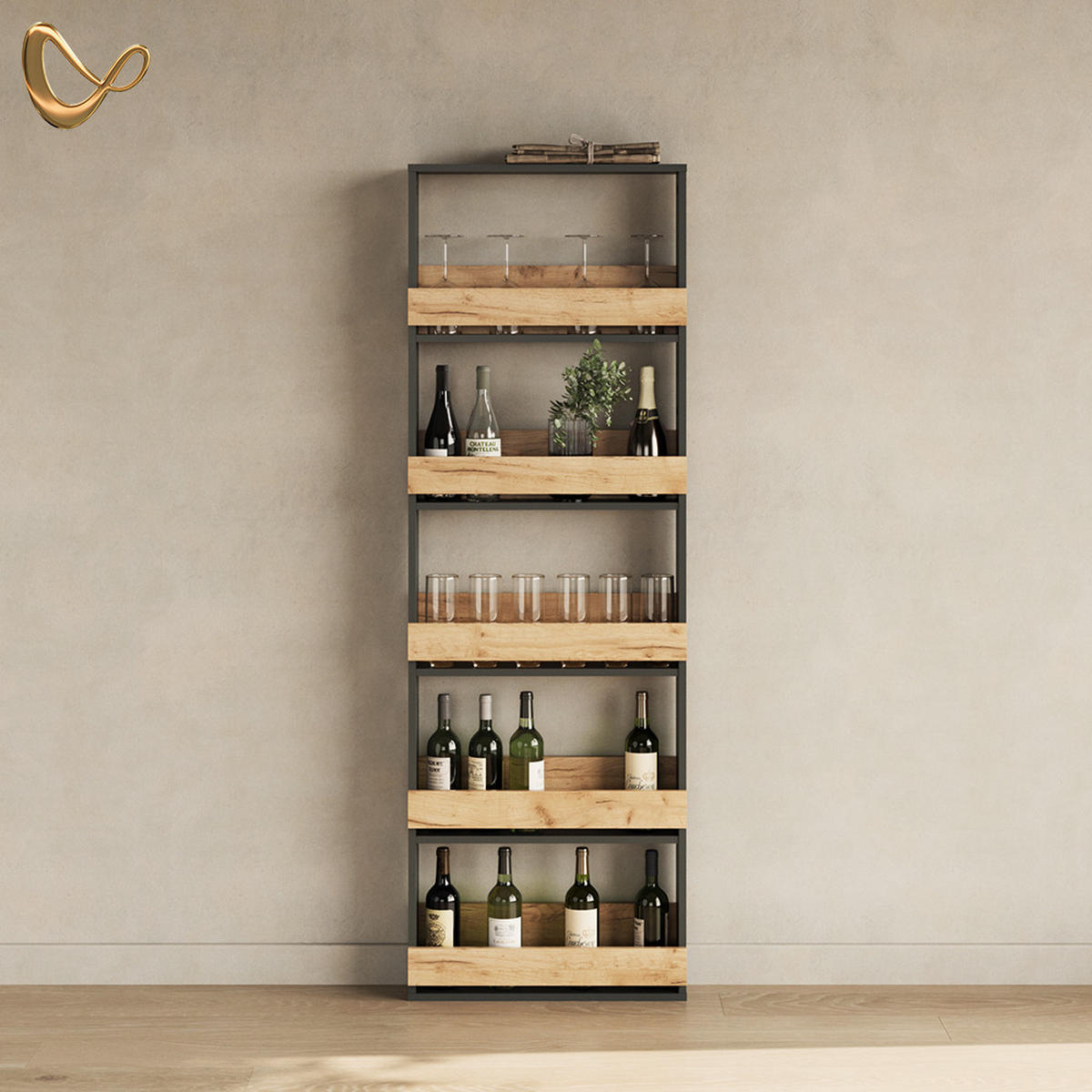 WEINGLASREGAL Regusa Goldkraft Eiche/Anthrazit 60 x 180 cm - Honigeiche/Anthrazit, Holzwerkstoff (60/180/15.1cm) - Livinity®
