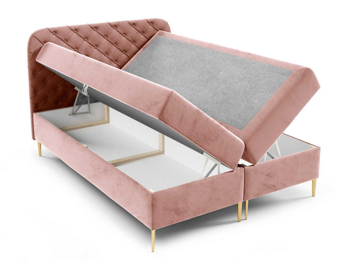BOXSPRINGBETT 180x200 Elara, Chesterfield, 15 cm Beine, Matratze, Rosa - Pink, Holz/Textil (180/200cm) - Emporius