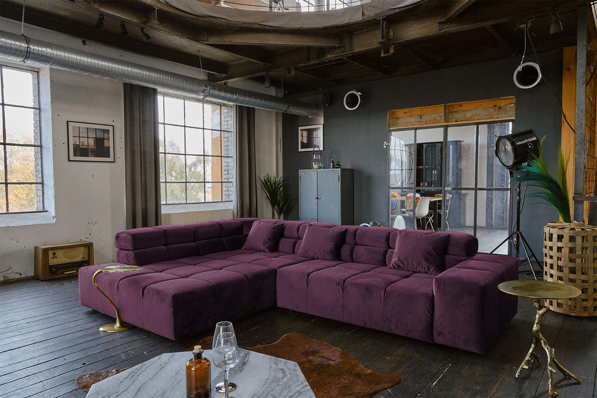 ECKSOFA NEVADA Violett Velvet - Violett/Schwarz, Textil (319/215cm) - KAWOLA