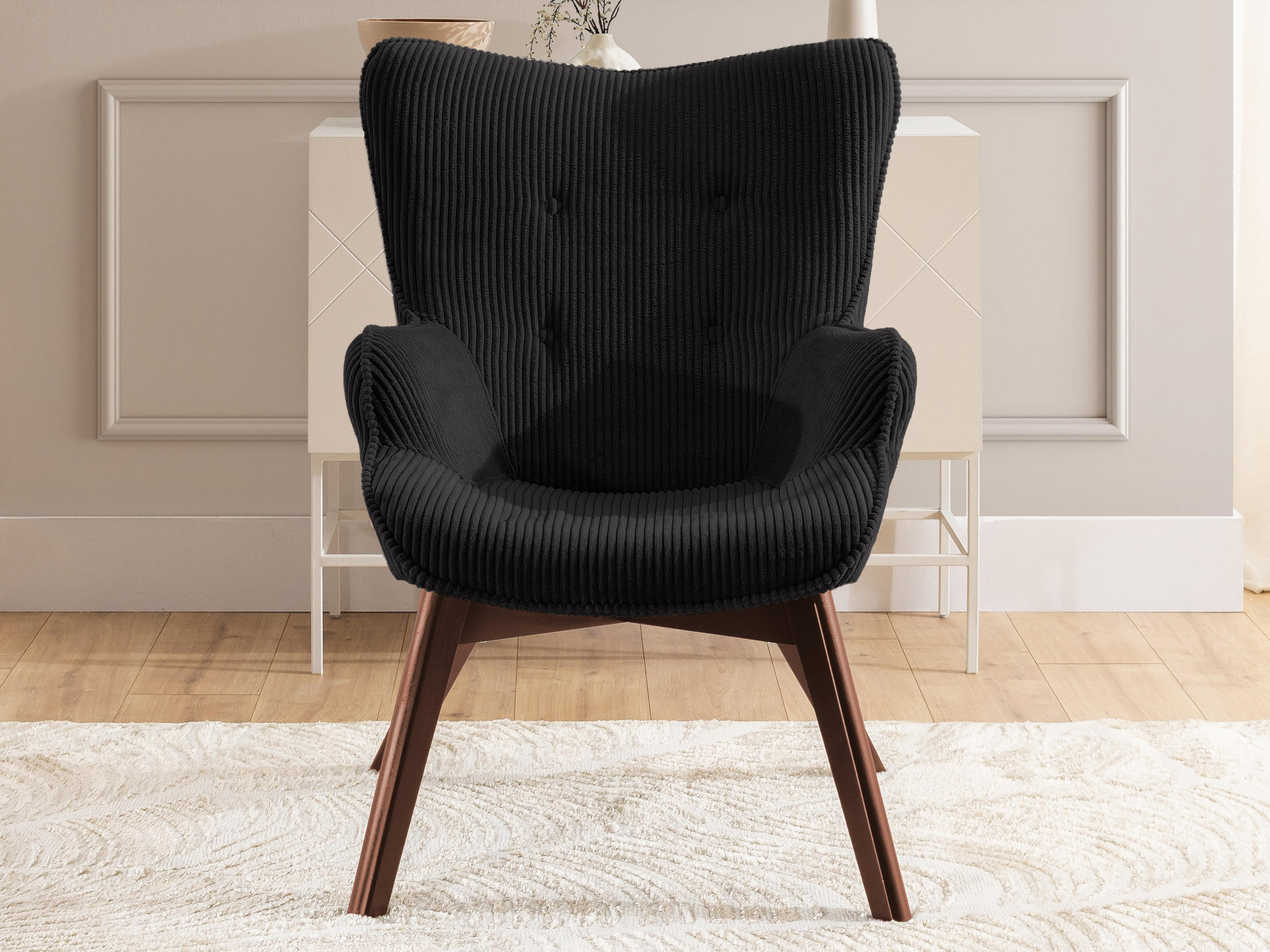 Thumbnail - S-Style Möbel Loungesessel, Schwarz, Textil, Echtholz,Buche, Birke, 1-Sitzer, 71x96x86 cm, Blauer Engel, FSC Mix, Oeko-T...