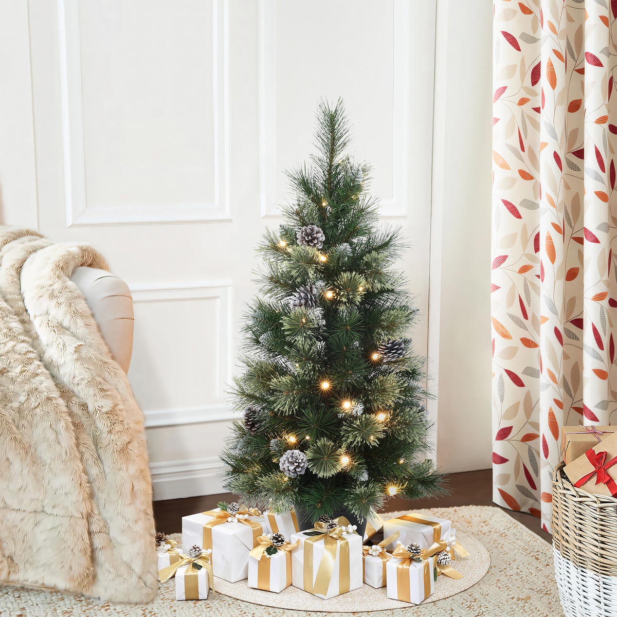 KÜNSTLICHER Weihnachtsbaum mit Beleuchtung und Timer, 90 cm - Grün, Kunststoff (90cm) - Hometopia