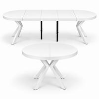 ESSTISCH rund ausziehbar 110-310/110/76 cm, Weiß, 54 cm Tischplatte + X Metallbeine Weiß - Weiß, Holzwerkstoff/Metall (110/110/76cm) - Damale Möbel
