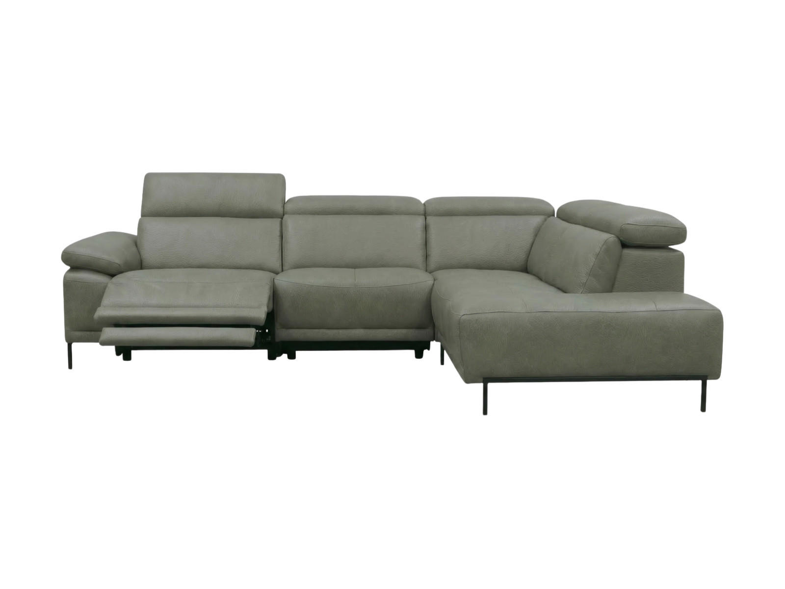 ECKSOFA Linus Echtleder mit 1 x Relaxfunktion Perlgrau - Hellgrau, Leder/Metall (262/220cm)