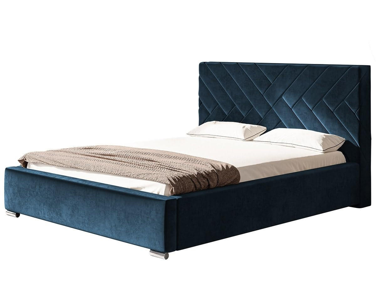 POLSTERBETT Monaco mit Kopfteil, 160x200 cm, Doppelbett mit Bettkasten und Lattenrost aus Holz, Velourstoff Dunkelblau - Dunkelblau, Holz/Textil (160/200cm) - Alpi-Möbel